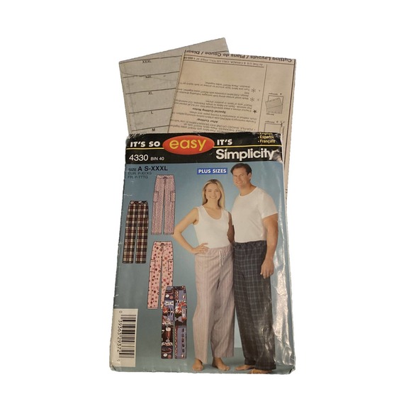 Simplicity 4330 Sewing Pattern Women's & Men's Pants Sz A (S-XXXL) UNCUT New - Picture 1 of 2